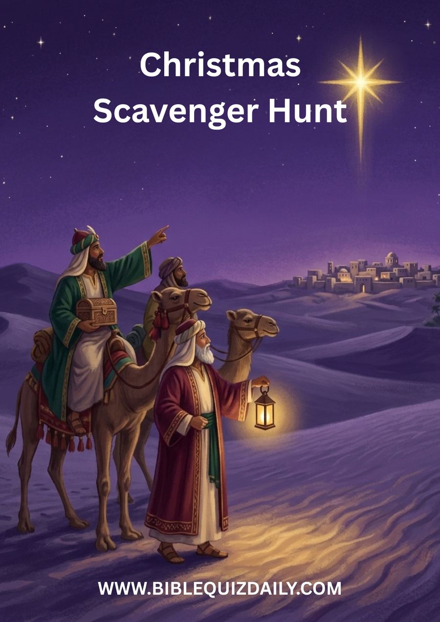 Christmas Scavenger Hunt printable cover — wise men following the star across the desert