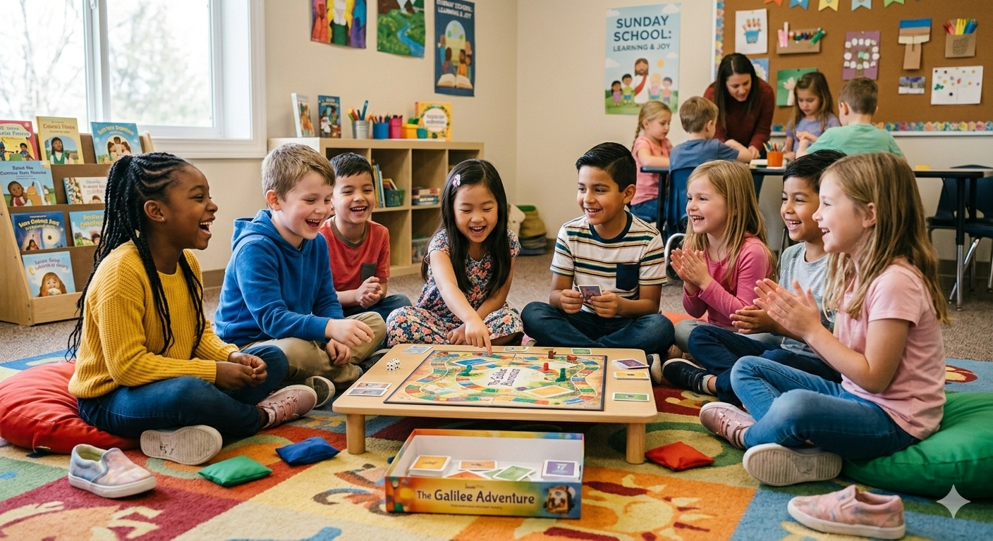 Children playing Easter Bible BINGO in Sunday School class