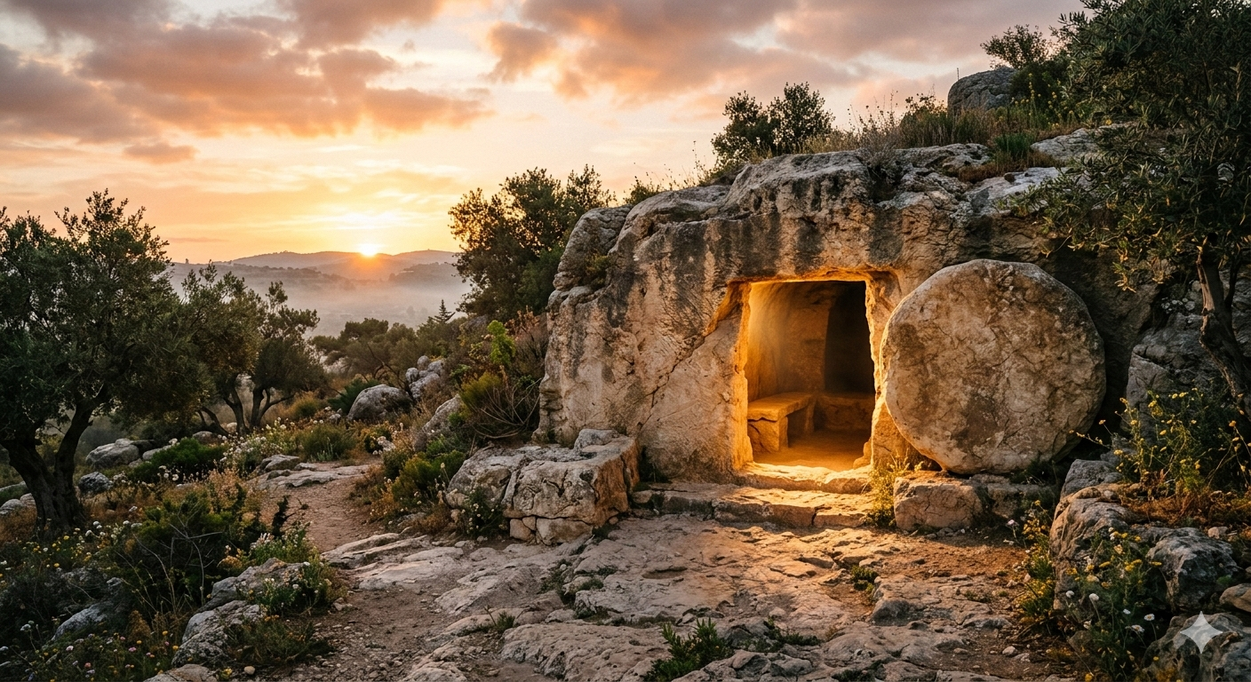 Easter Bible BINGO printable for Sunday School - empty tomb at sunrise